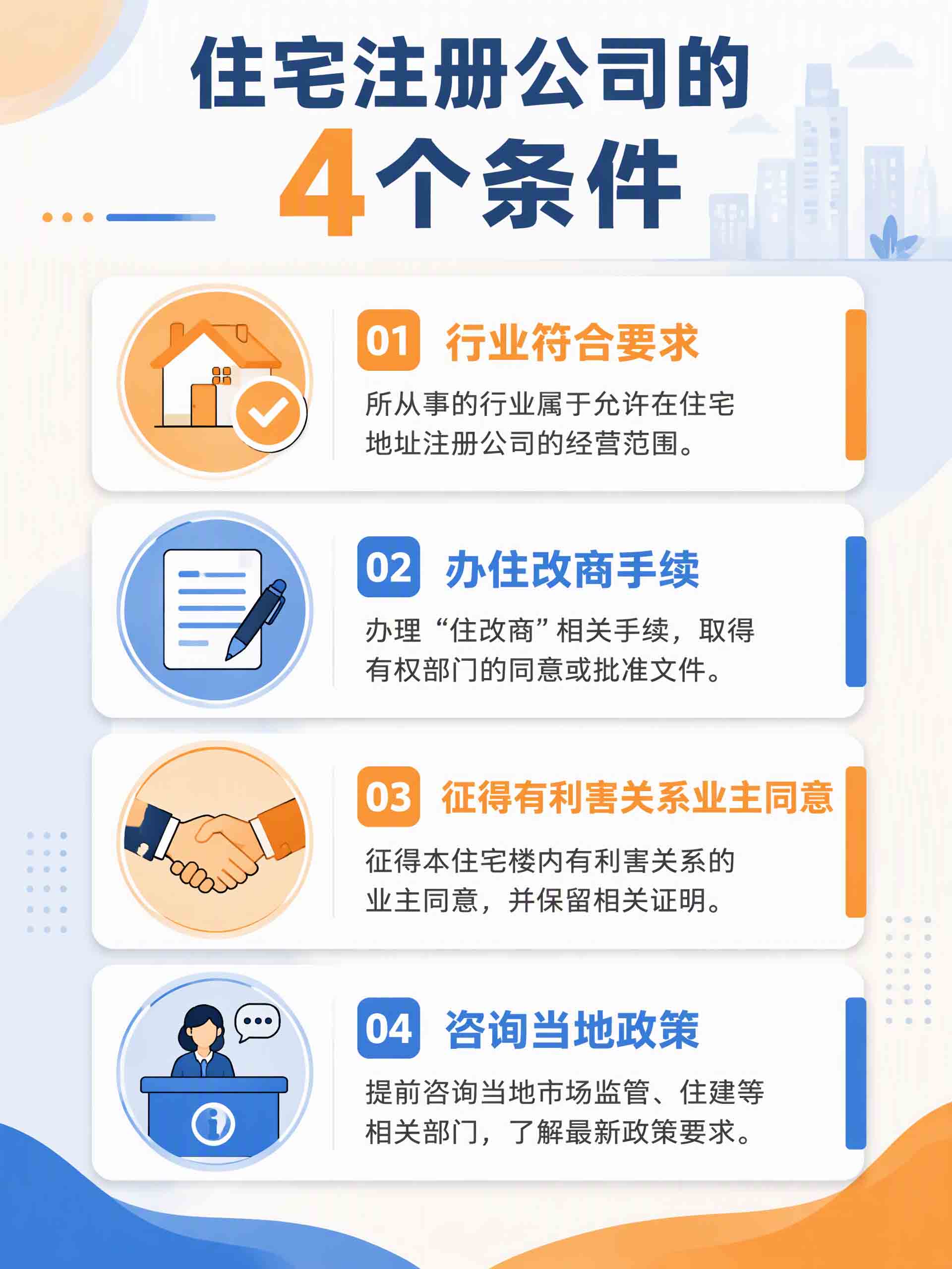 住宅注册公司,需满足行业、手续、业主同意与当地政策4个条件 住宅注册公司,需满足行业、手续、业主同意与当地政策4个条件